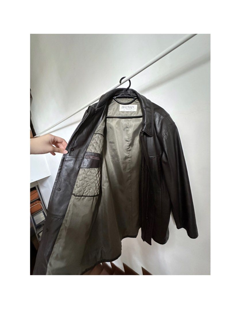 Balmain Paris Vintage Oversized Leather Jacket, Women's Fashion