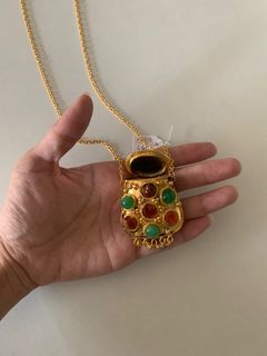 Basket Gold Long Necklace with Gemstones