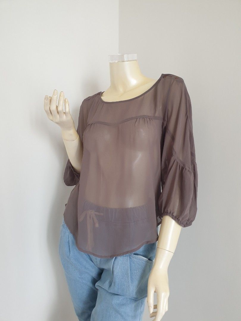 BCBG Max Azria Sheer Blouse Women s Fashion Tops Blouses on