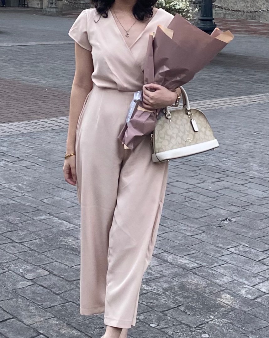 Beige Romper Jumpsuit for Graduation or Formal Events, Women's Fashion, Dresses & Sets, Dresses