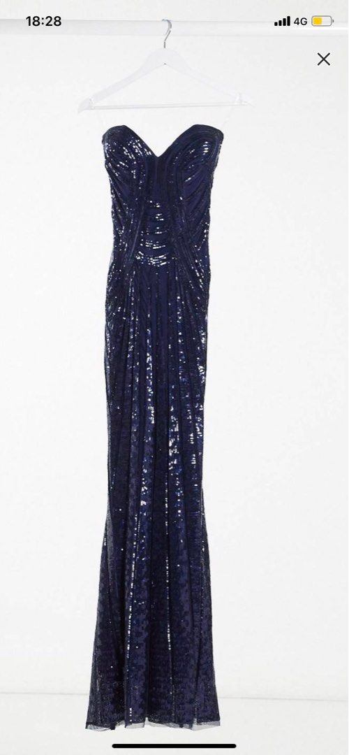 Goddiva bandeau sequin embellished maxi dress in top gold