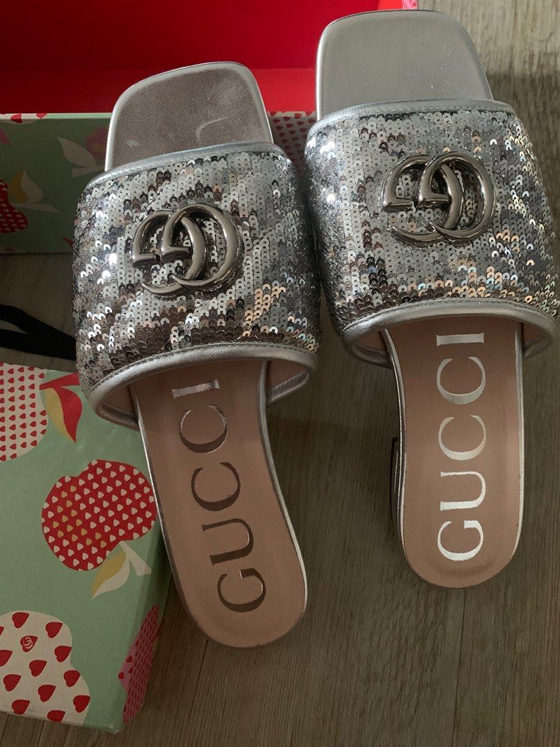 Gucci slides outlet silver