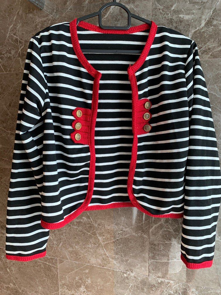 Red and black striped cardigan on sale