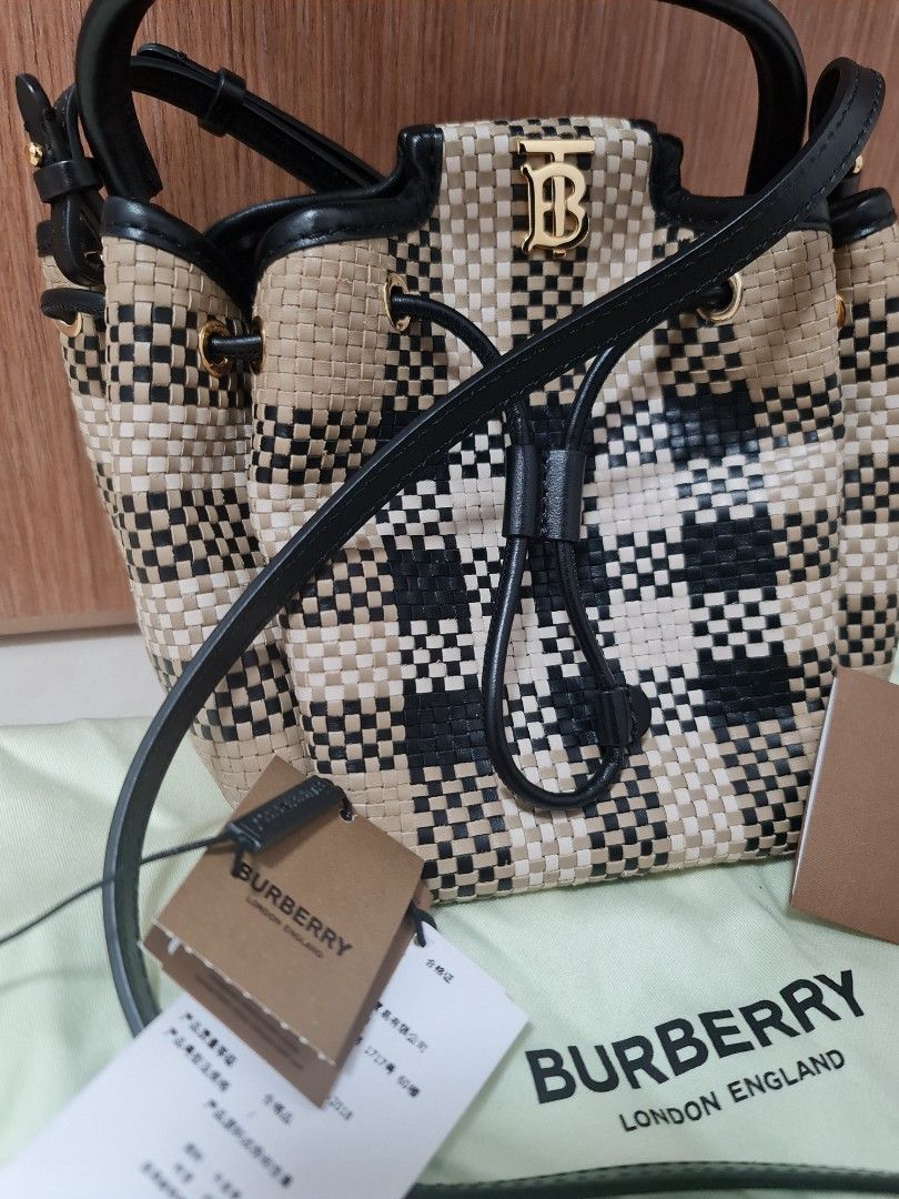 Monogram motif latticed leather bucket bag clearance