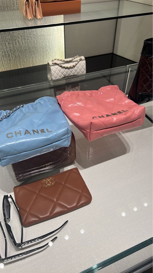 Chanel Mini 22 Bag Light Blue Calfskin Silver Hardware in 2023