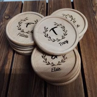 Customised Personalised Wood Engraving Name Coaster Round Square