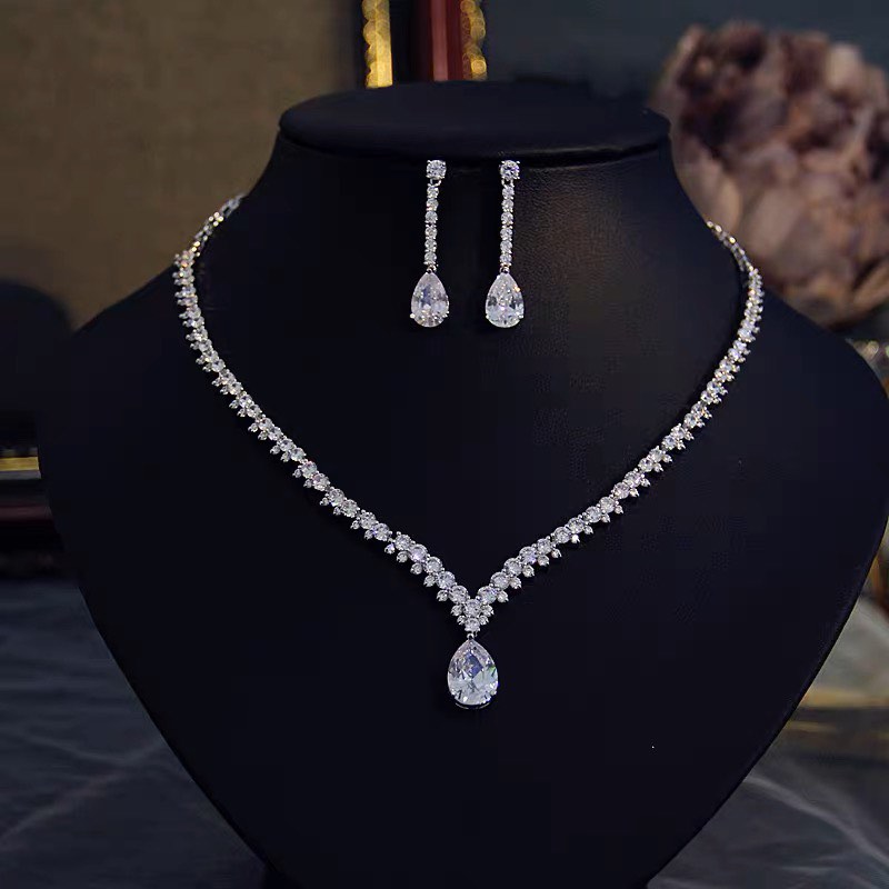 Gold diamond necklace and clearance earring set