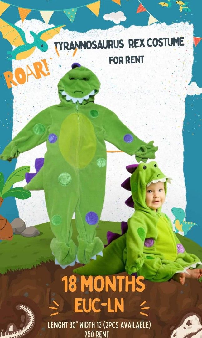 Dinosaur Costume (Category: Babies & Kids Fashion) located in Cavite. Submitted by takeyourpick2020 (Listing ID 1239459042, Image 1). Description: Dinosaur Costume for Rent 250 rent Rental Terms and Condition FACEBOOK PAGE 🛒 TAKE YOUR PICK Costumes are preloved/thrifted and some are new. This may have minor issue but it doesn't effect it's usage. Always check the measurement of the costume/s that you want to avail to avoid any conflict because a