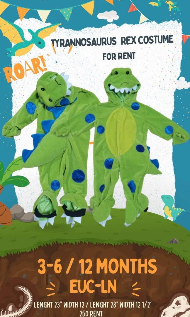 Dinosaur Costume (Category: Babies & Kids Fashion) located in Cavite. Submitted by takeyourpick2020 (Listing ID 1239459246, Image 1). Description: Dinosaur Costume for Rent 250 rent Rental Terms and Condition FACEBOOK PAGE 🛒 TAKE YOUR PICK Costumes are preloved/thrifted and some are new. This may have minor issue but it doesn't effect it's usage. Always check the measurement of the costume/s that you want to avail to avoid any conflict because a