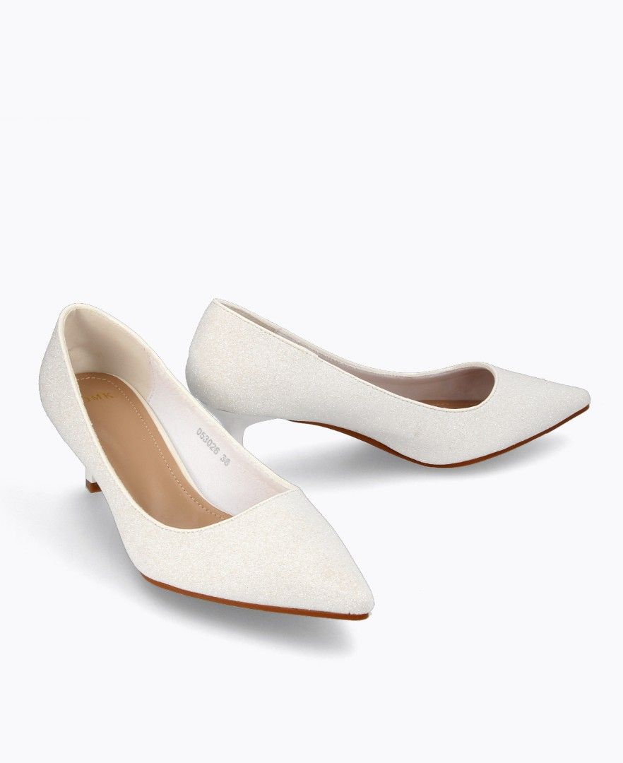 White mid discount heel shoes