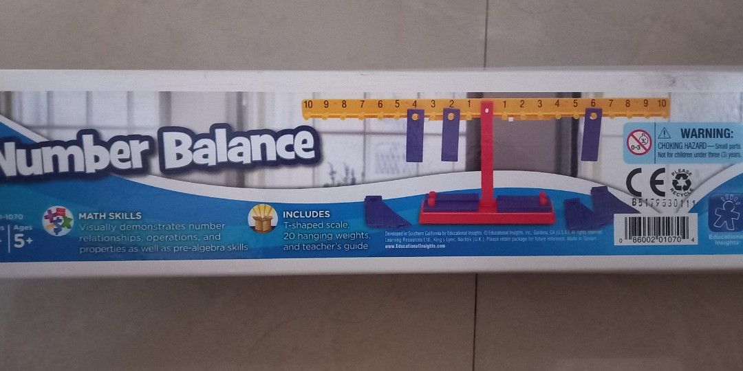 Educational Insights Big Number Balance for Learning Math (Category: Educational & Learning Toys) located in Caloocan City. Submitted by colorsandcrafts (Listing ID 1239340880, Image 1). Description: PRICE AS POSTED Dimensions: L 65cm, H 24 cm W 7.5 cm Weights weigh 10 g each. 20 weights included in the set. You can hang the weights on front and back of the balance. Complete parts. With manual and box. Imported Payment can be made thru gcash Ship