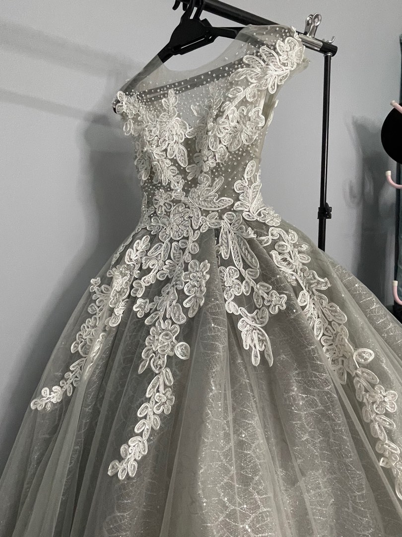Grey colour long gown discount