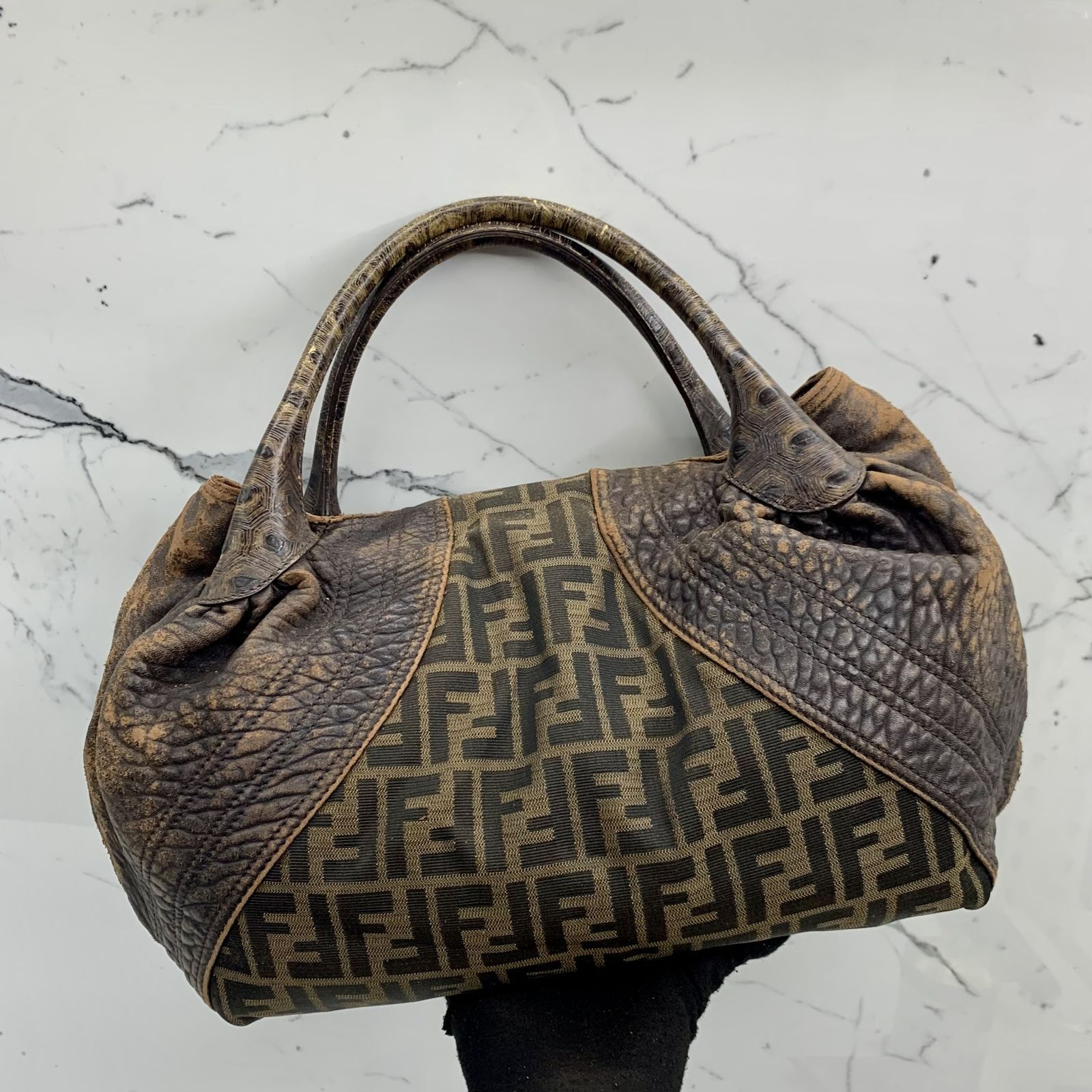 FENDI 8BR511 BROWN LEATHER SPY HANDBAG 237017964 AL, Luxury, Bags 