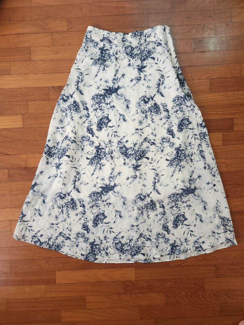 Floral long Skirt white and blue Women s Fashion Bottoms Skirts