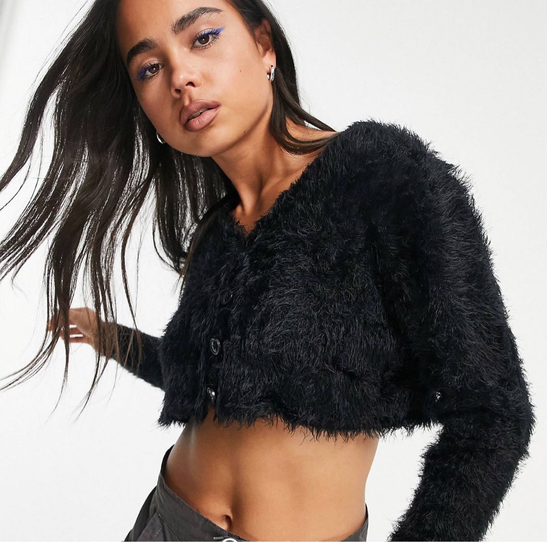 Fluffy cropped cardigan new arrivals