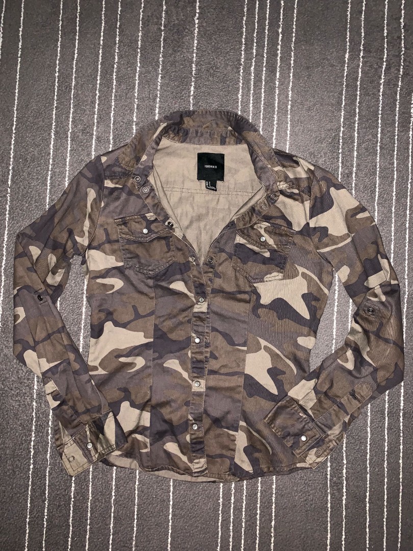Forever 21 Camo Jacket/Polo, Women'S Fashion, Coats, Jackets And Outerwear  On Carousell
