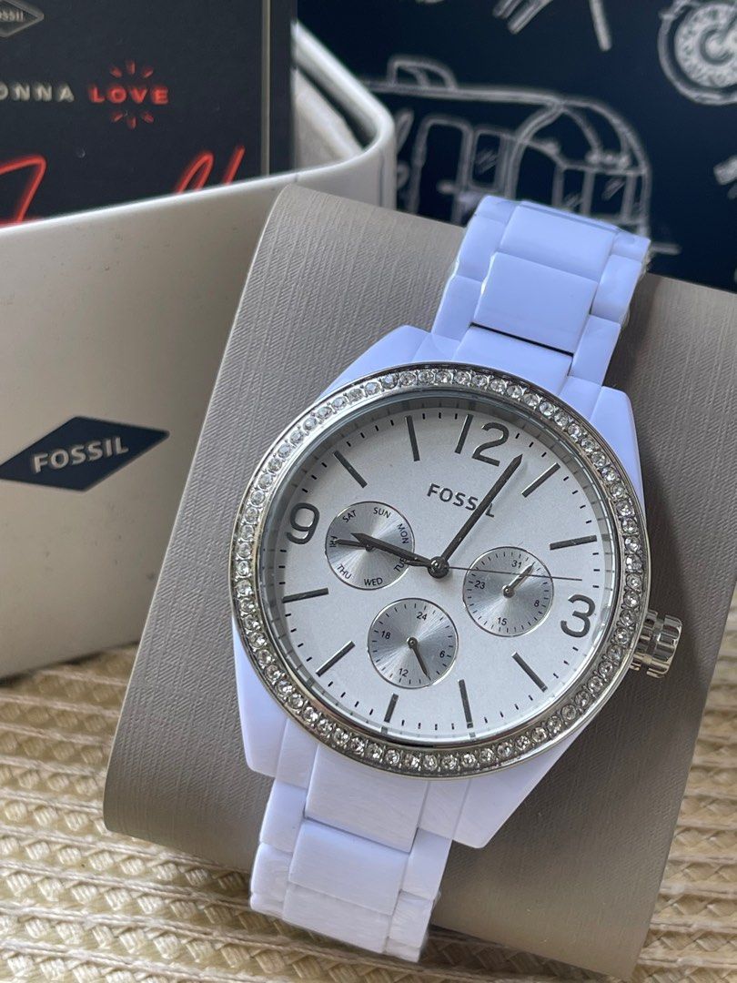 Fossil US Caleign Multifunction White Acetate Chronograph Women s Watch Arrived from US Women s Fashion Watches Accessories Watches on Carousell