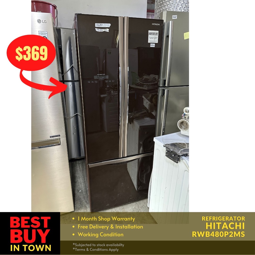 FREE DELIVERY! Hitachi 405L 3Door Refrigerator RWB480P2MS (93514), TV