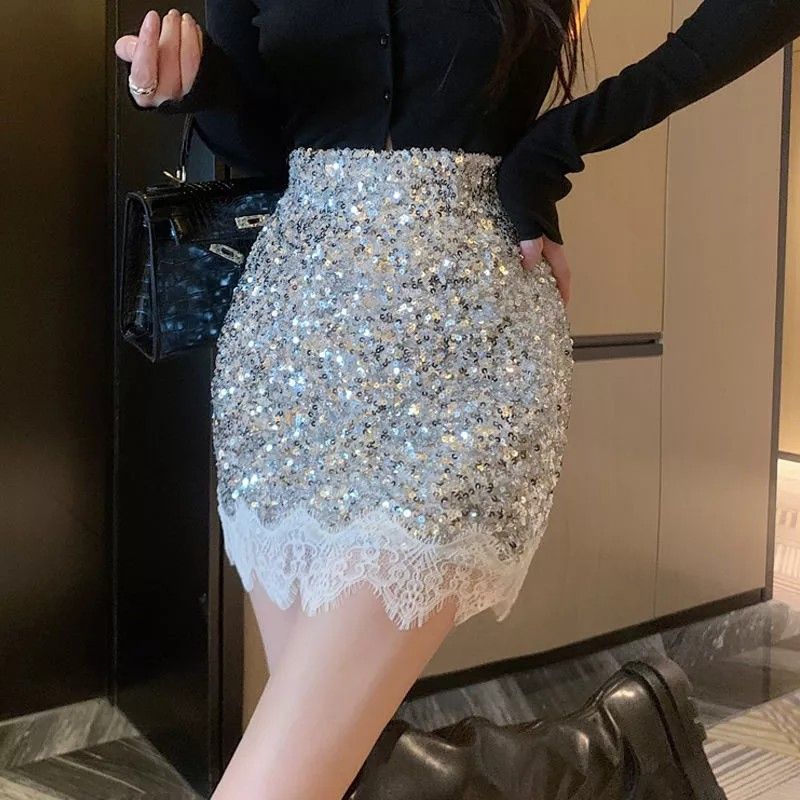 FREE POST to West Malaysia only Pre Order 10 days Ladies Sequins Lace Skirt color black silver price for EACH shown as per sample photos. Free delivery is applied for this item