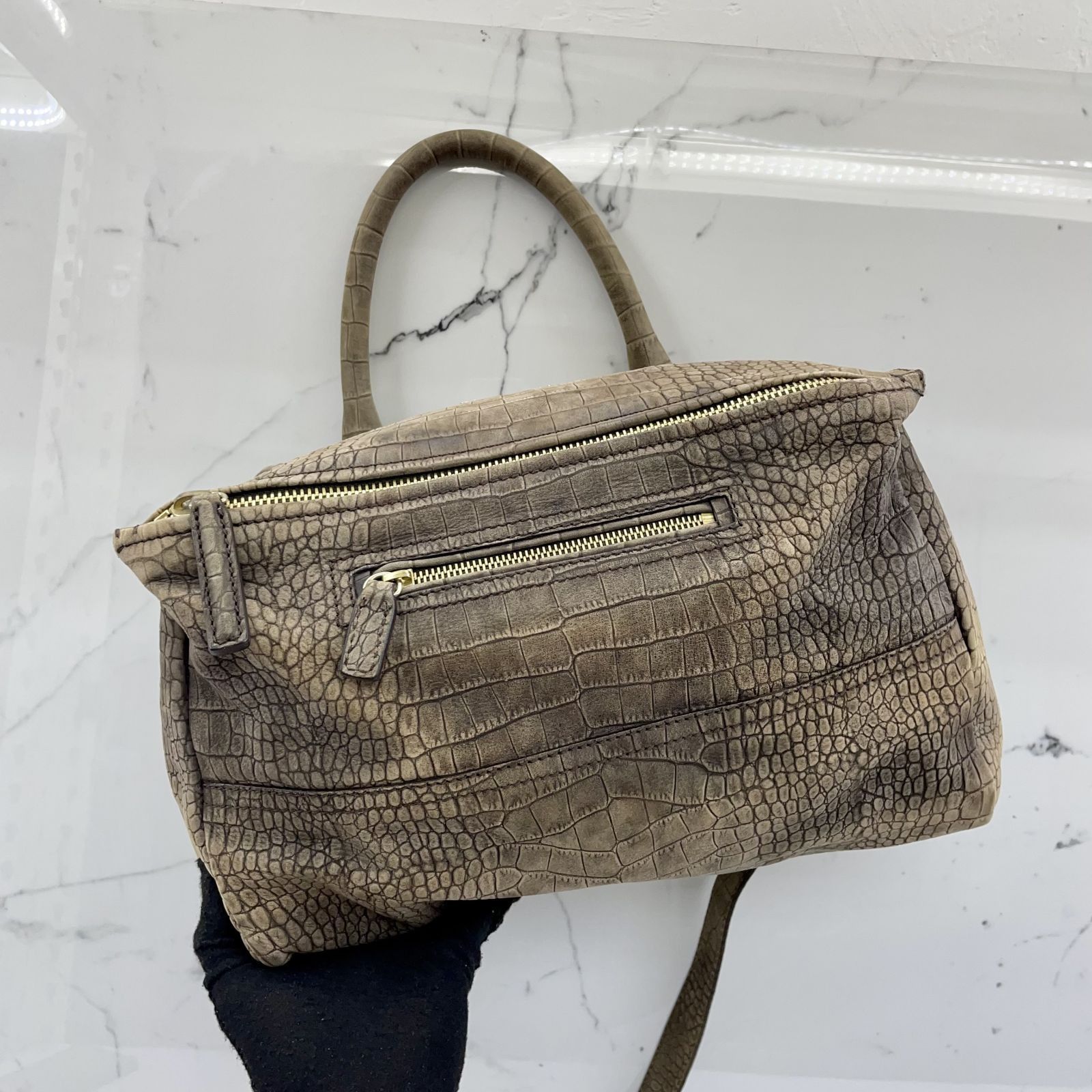 GIVENCHY BROWN PANDORA MEDIUM EMBOSSED SUEDE 2WAY SHOULDER BAG 237017965 WE