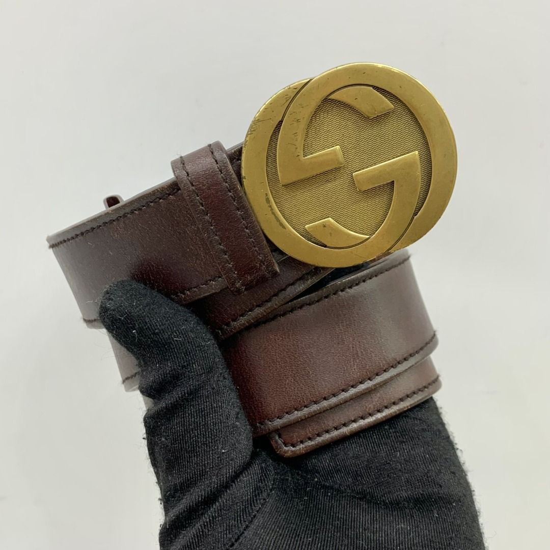 GUCCI 114870 GG BROWN LEATHER BELT 237017261 WE Luxury
