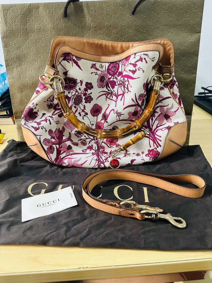 Gucci floral sales bag bamboo handle