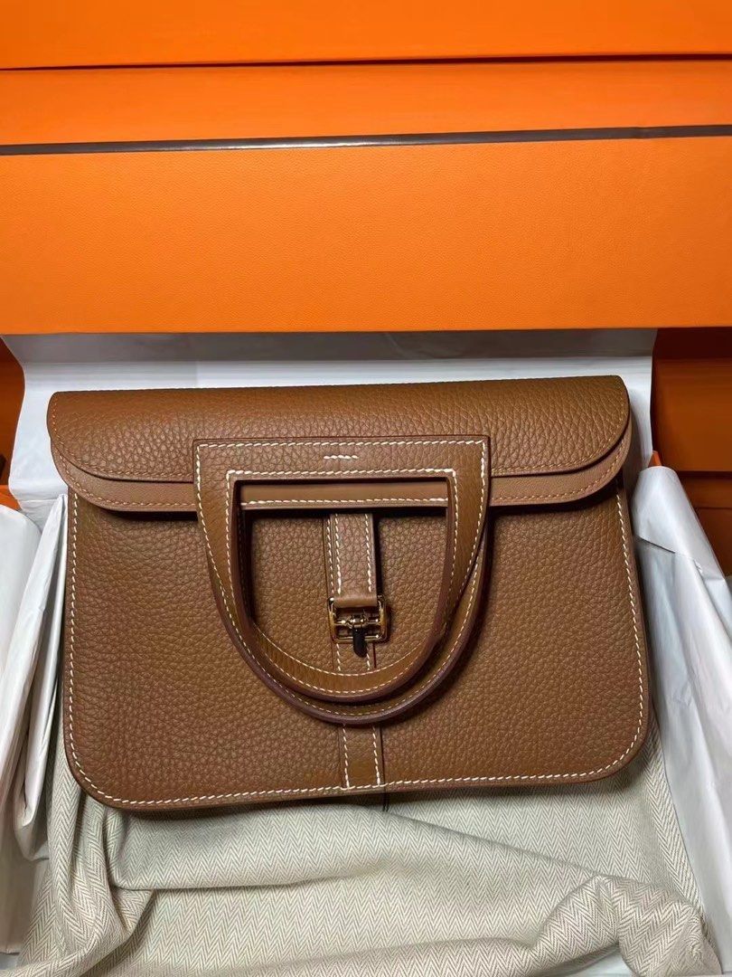 Hermes Halzan 25 Gold On GHW, Luxury, Bags & Wallets on Carousell