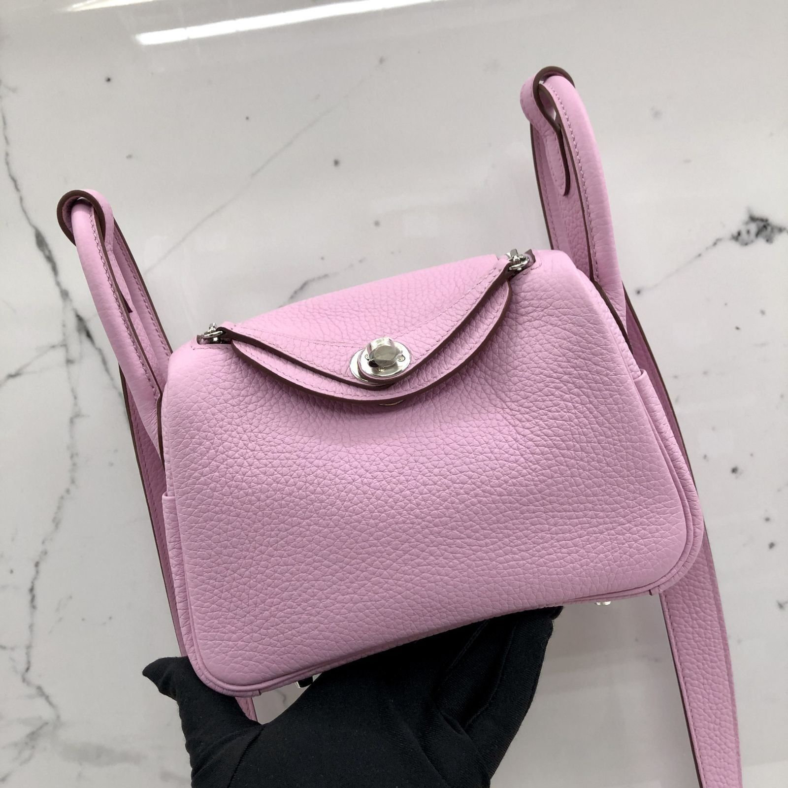 Hermes Mini Lindy Mauve Sylvestre Clemence Palladium Hardware in