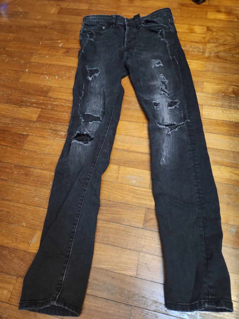 H&m mens top black ripped jeans