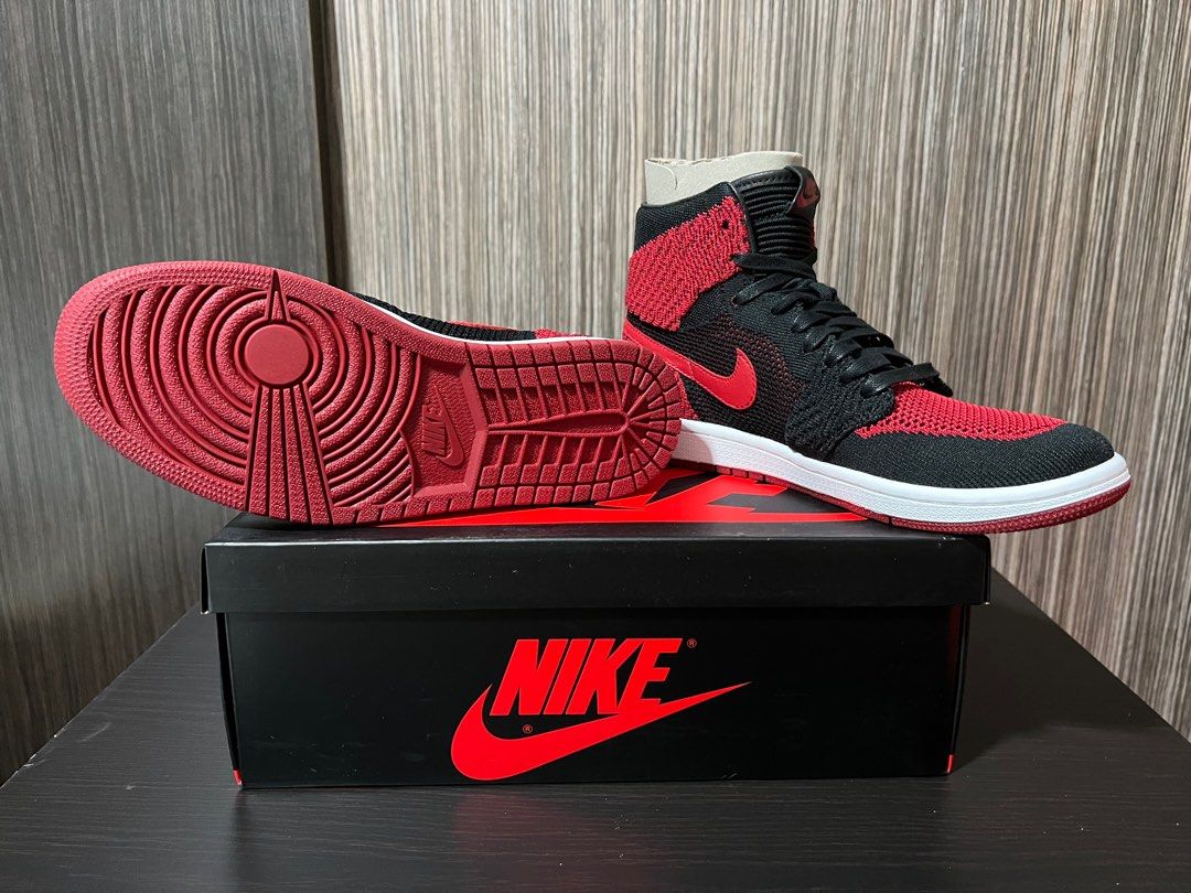 Jordan 1 Retro High Flyknit Bred Men s Fashion Footwear Sneakers on Carousell
