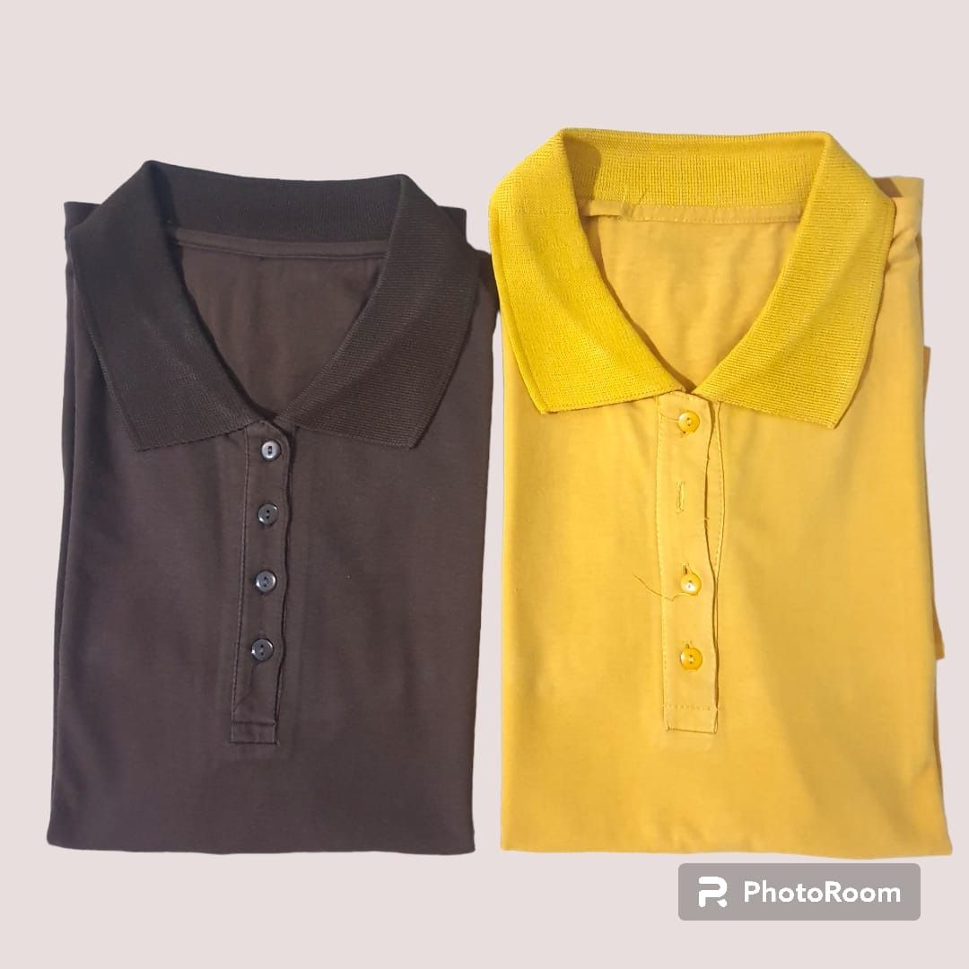 Kaos Berkerah Warna Coklat, Fesyen Wanita, Pakaian Wanita, Atasan di