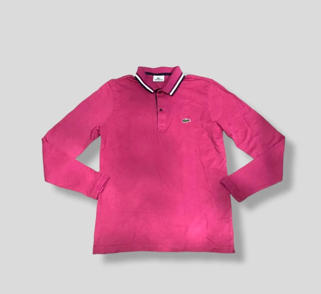 LACOSTE PINK TWIN TIPPED LONG SLEEVE POLO SHIRT on Carousell