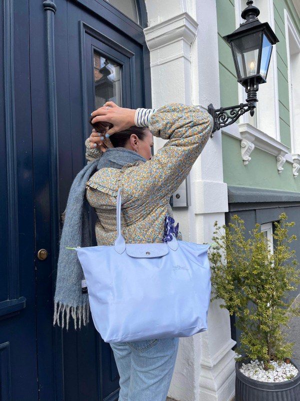 LONGCHAMP Soft Coated Canvas Tote Bag Light Blue BE