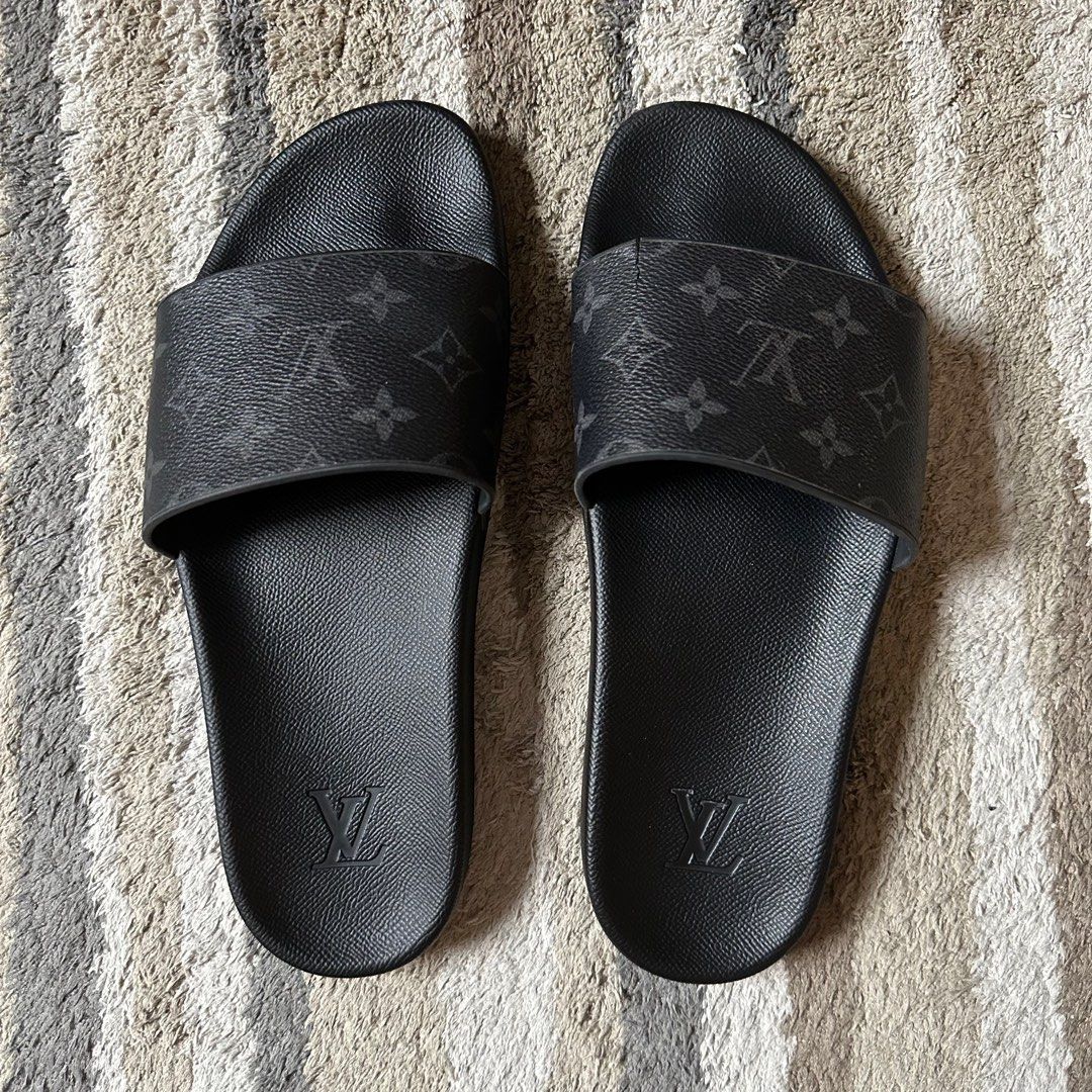 Louis Vuitton US 8.5 Waterfront Line Monogram Eclipse Rubber Sandals Black  Men