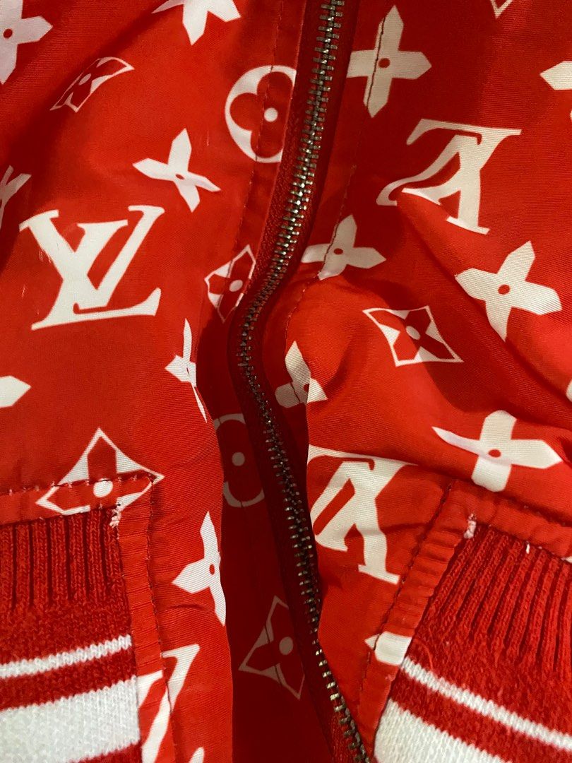 Supreme x Louis Vuitton Leather Baseball Jacket Red