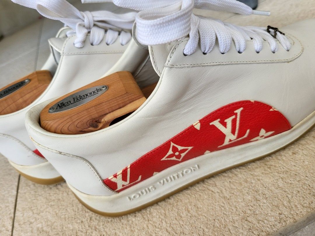 Leather low trainers Louis Vuitton x Supreme Red size 9.5 UK in