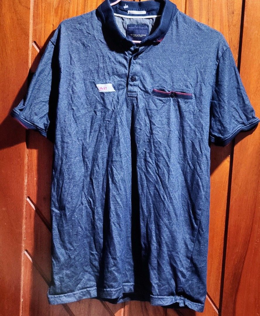 MEN S DENIM FLOWER POLO T SHIRT Men s Fashion Tops Sets