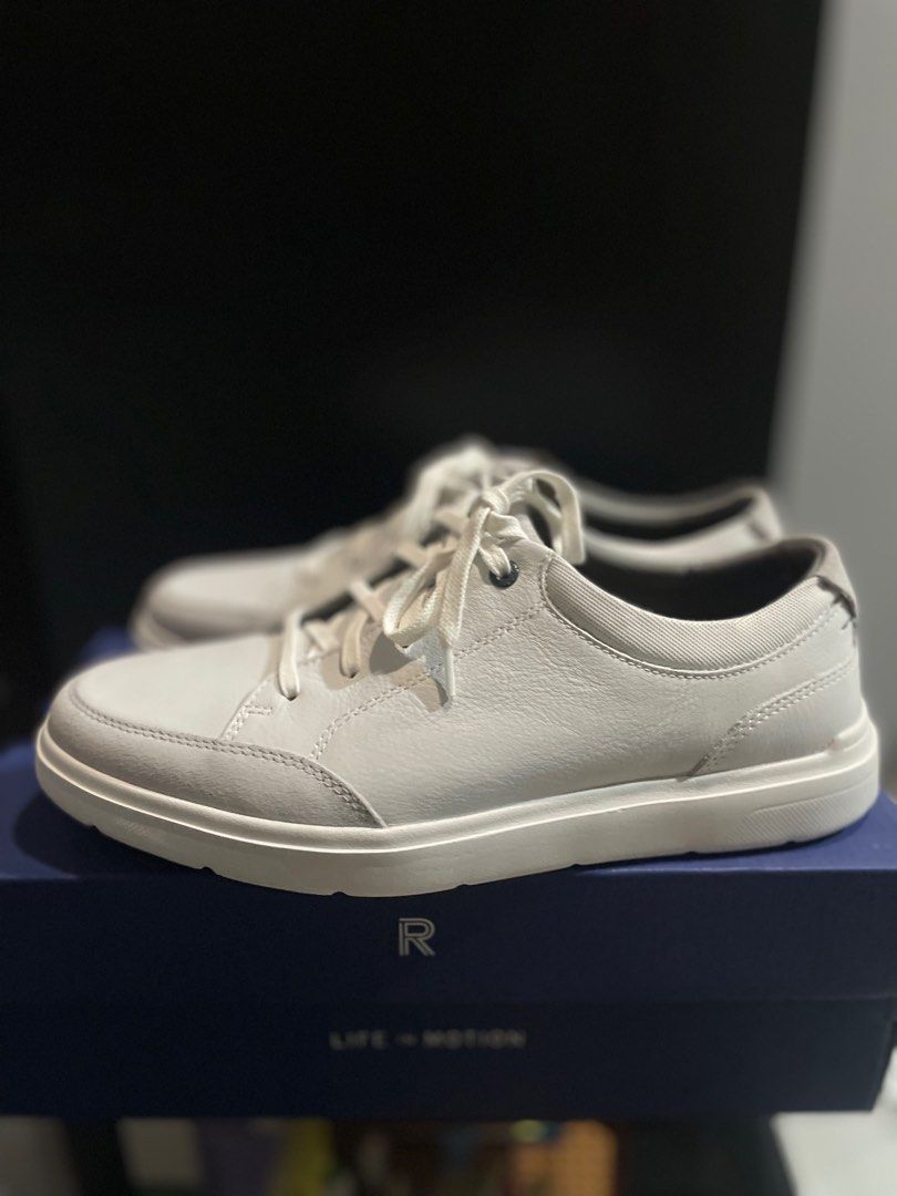 Minimal Leather White Sneakers - Rockport Total Motion Court Blucher on ...