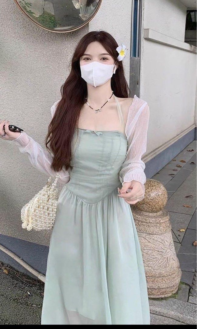 Halter dress with cardigan sales
