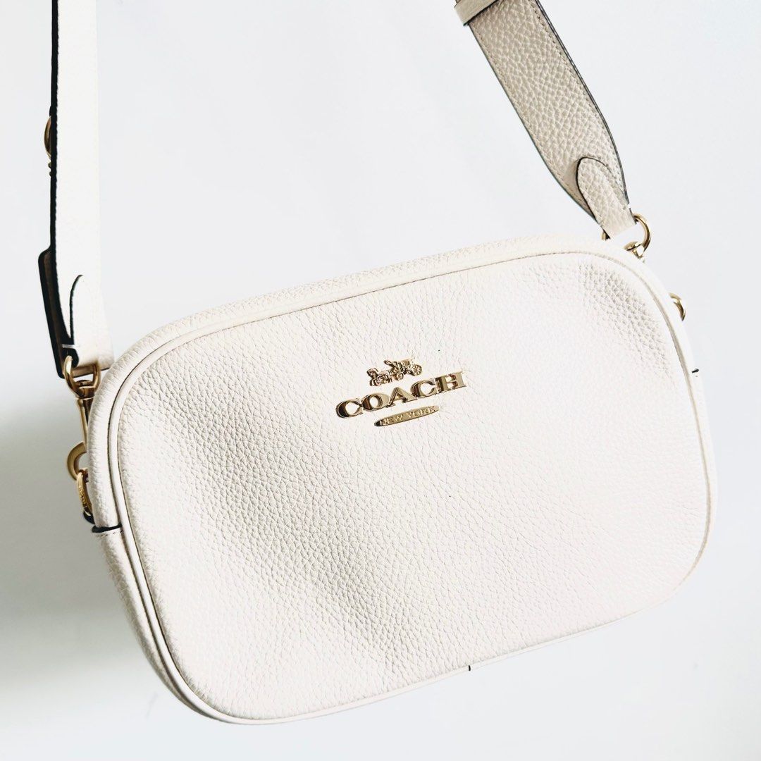 NEW Coach Jamie White GHW Logo Pebbled Leather Camera Messenger Shoulder Sling Bag Pouch Clutch Authentic