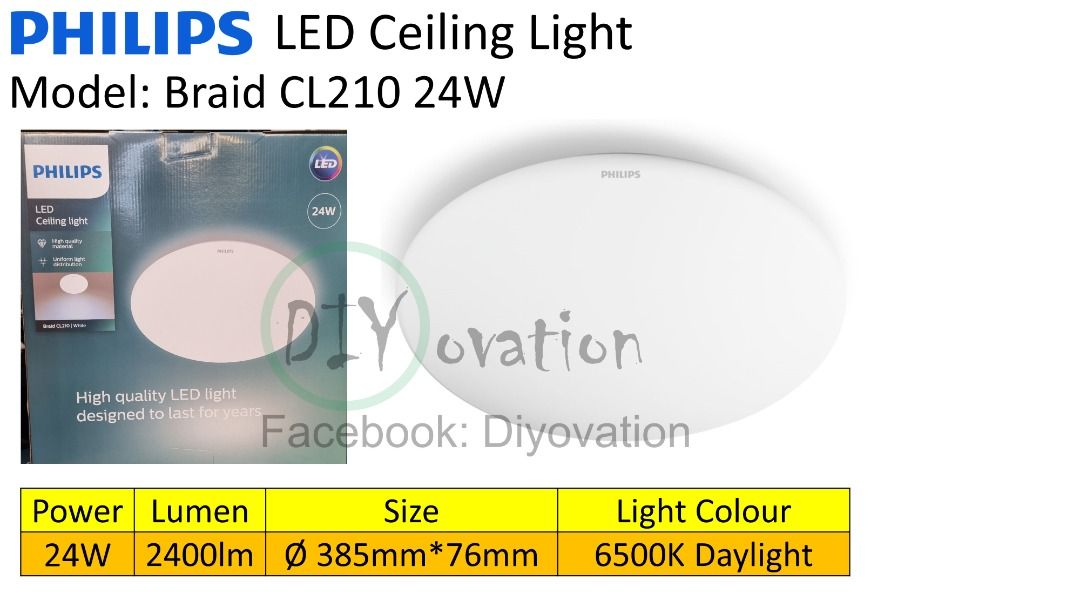 Philips 24W LED Ceiling Light/ Braid CL210/ 15000hrs life/ 2400lm ...