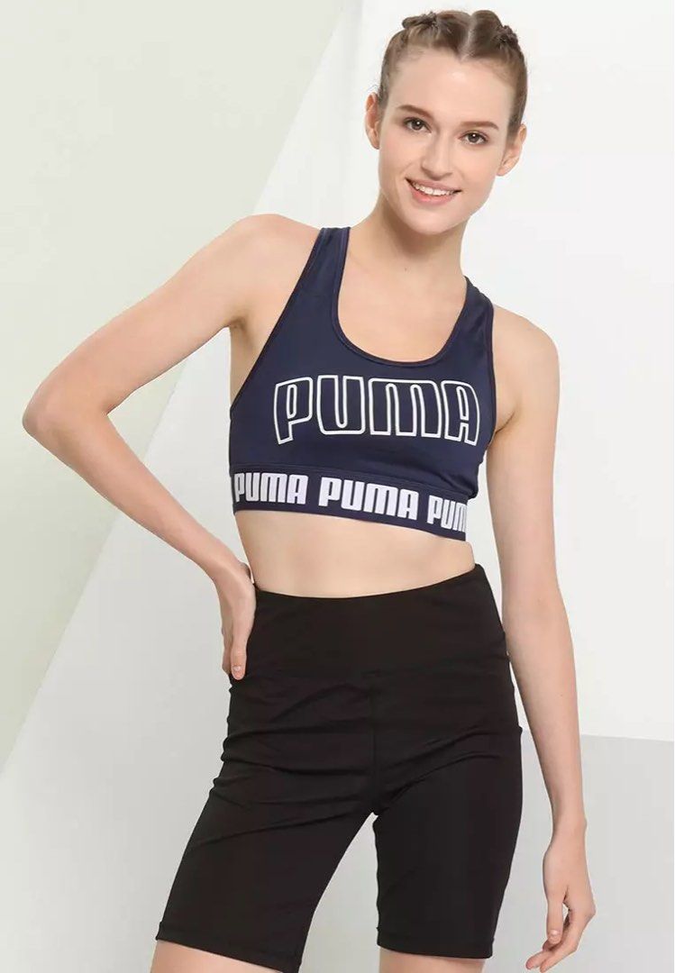BNWT Puma Mid Impact Strong Bra (Size S, Navy), Women's Fashion, Activewear  on Carousell