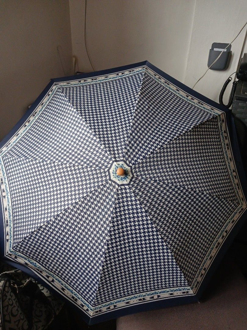 Quality folding umbrella from Japan (Category: Other Accessories) located in Pasig City. Submitted by cie21 (Listing ID 1239379950, Image 1). Description: Folding umbrella, lightweight, unique design (houndstooth blue), lightly used and stocked condition but sturdy and of good quality stainless shaft and 8 gusok, no sleeves. #price depends on condition, quality, rareness and uniqueness of design, and quality and durability. Last price..
