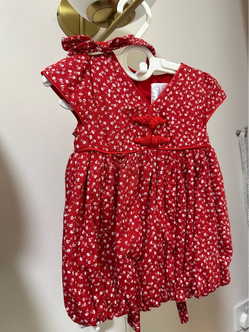 Red Chinese Collar and Button Baby Girl Dress Babies Kids