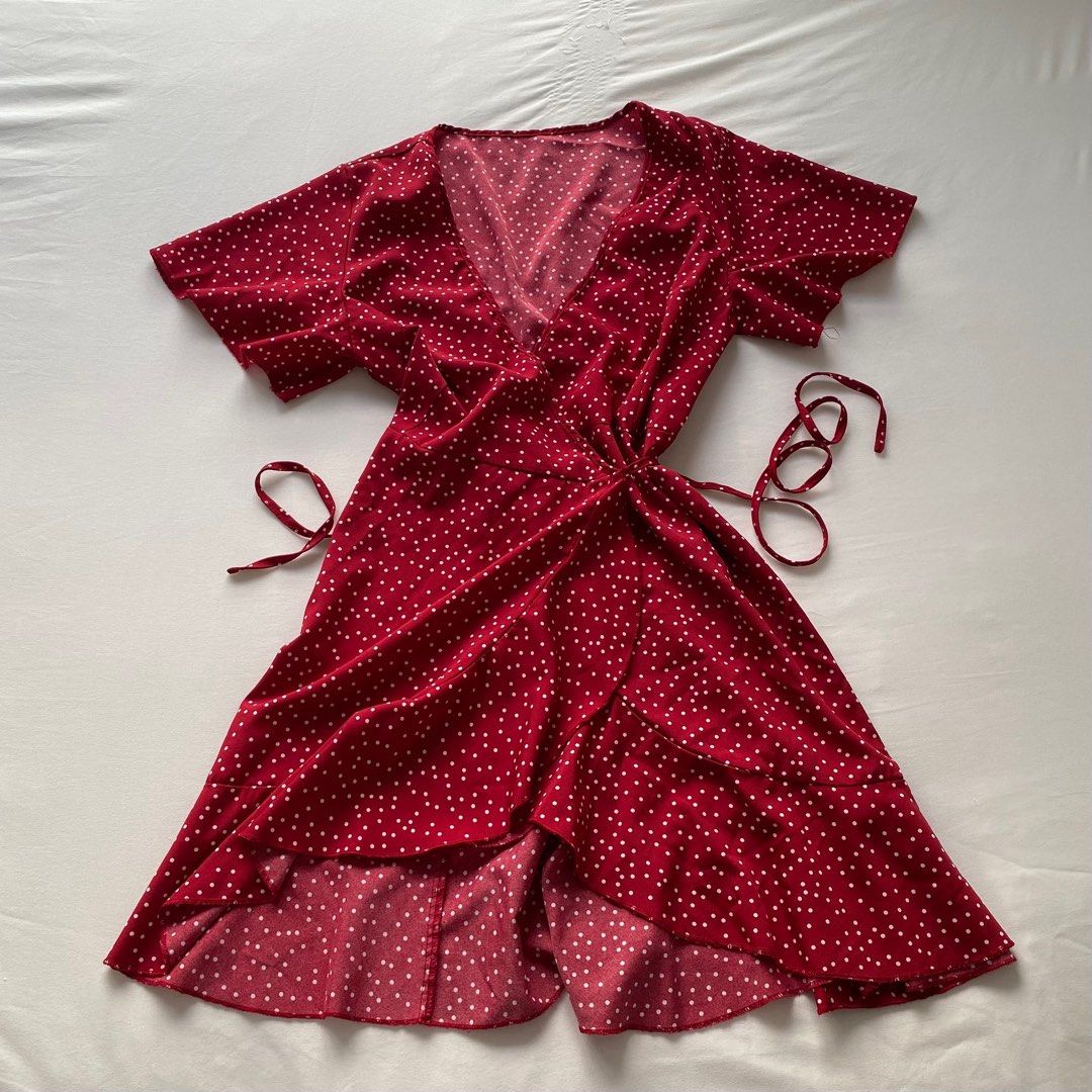 Red polka dot wrap dress outlet