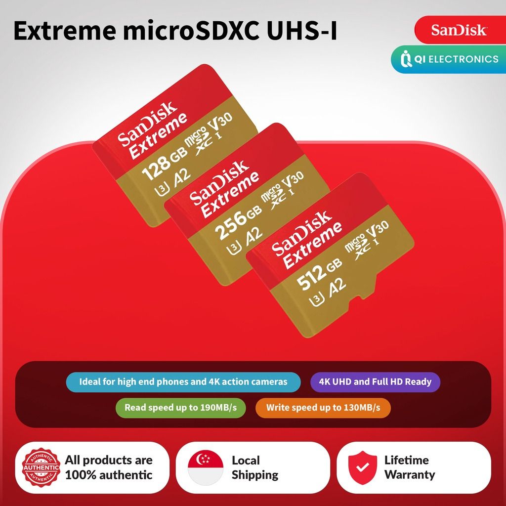 SanDisk Extreme microSD UHS-I Card 128GB 256GB 512GB, Mobile Phones ...