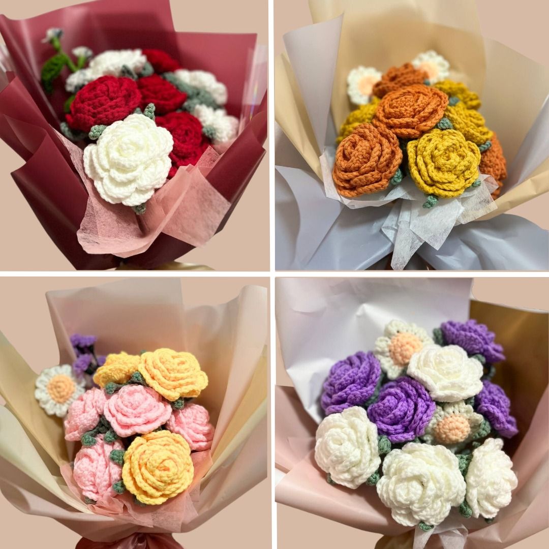 [SG Handcrafted] Crotchet Rose Flower Bouquet For Anniversary ...