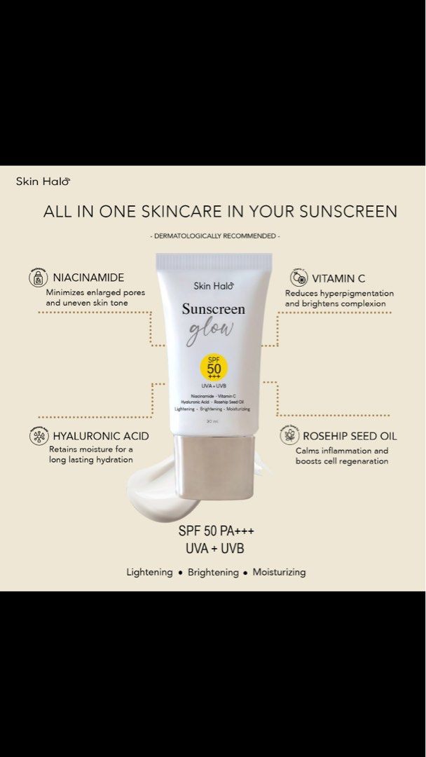 Skin Halo Sunscreen Glow SPF 50+++, Beauty & Personal Care, Face, Face