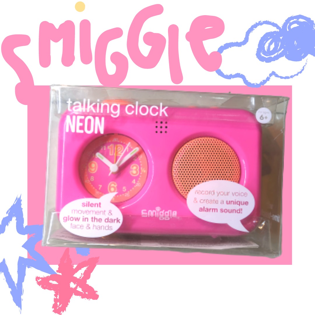 SMIGGLE Talking Clock Neon Alarm Anak Pink Orange Jam, Toys