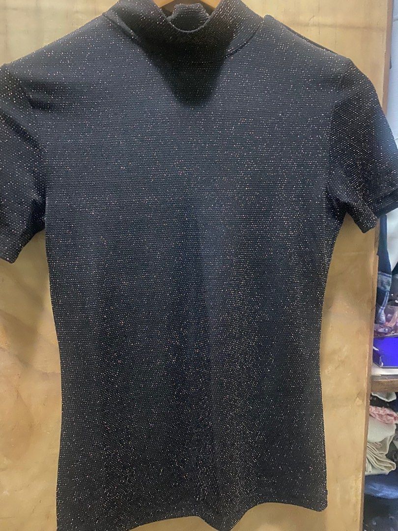 Terranova Black glitter short sleeve top (Category: Blouses) located in Quezon City. Submitted by peachyps (Listing ID 1239387218, Image 1). Description: Used only once. Elegant glitter top. Very comfy when worn. May fit XS- S frame. .